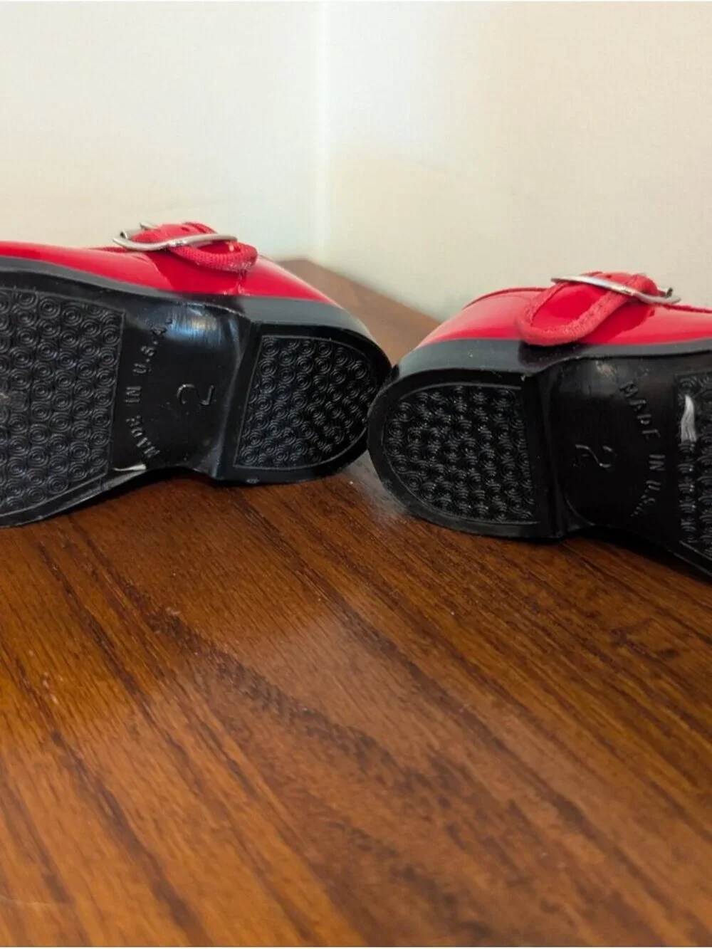 Toddletime vintage baby shoes Patent Leather 2 Pairs Red Sz 2 & Black Bow Sz 4
